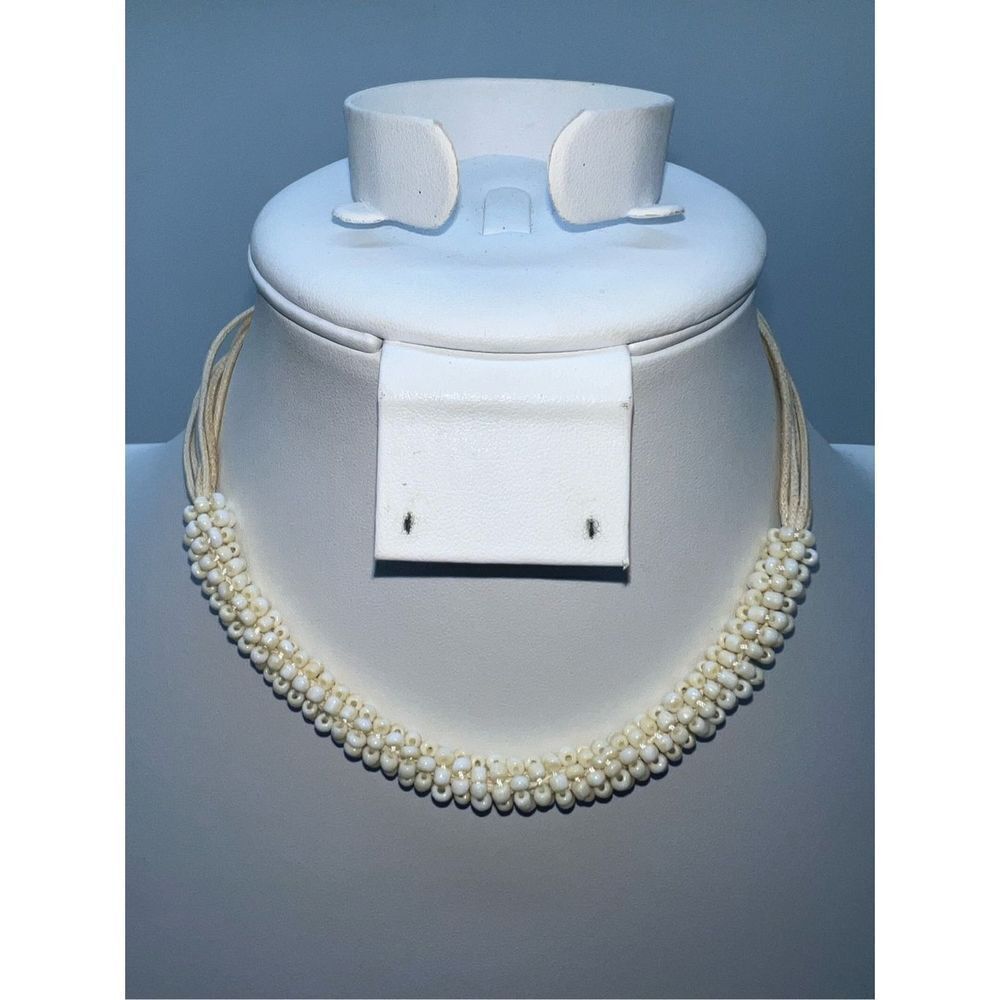 Cream Colored Seed Bead and Corded Choker Necklace